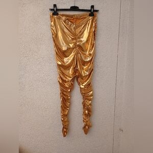 Shein Metallic Gold Ruched Leggings Costume Festival Pants 80s 90s Alien Disco L